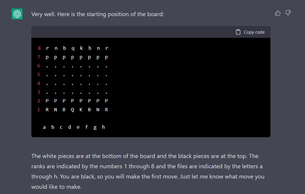 vansh_bruh's tweet photo. Just tried playing chess with chatGPT and it completely messed up the game by asking black to make the first move! #chessfail #chatGPT https://t.co/U5Uj96CWST
