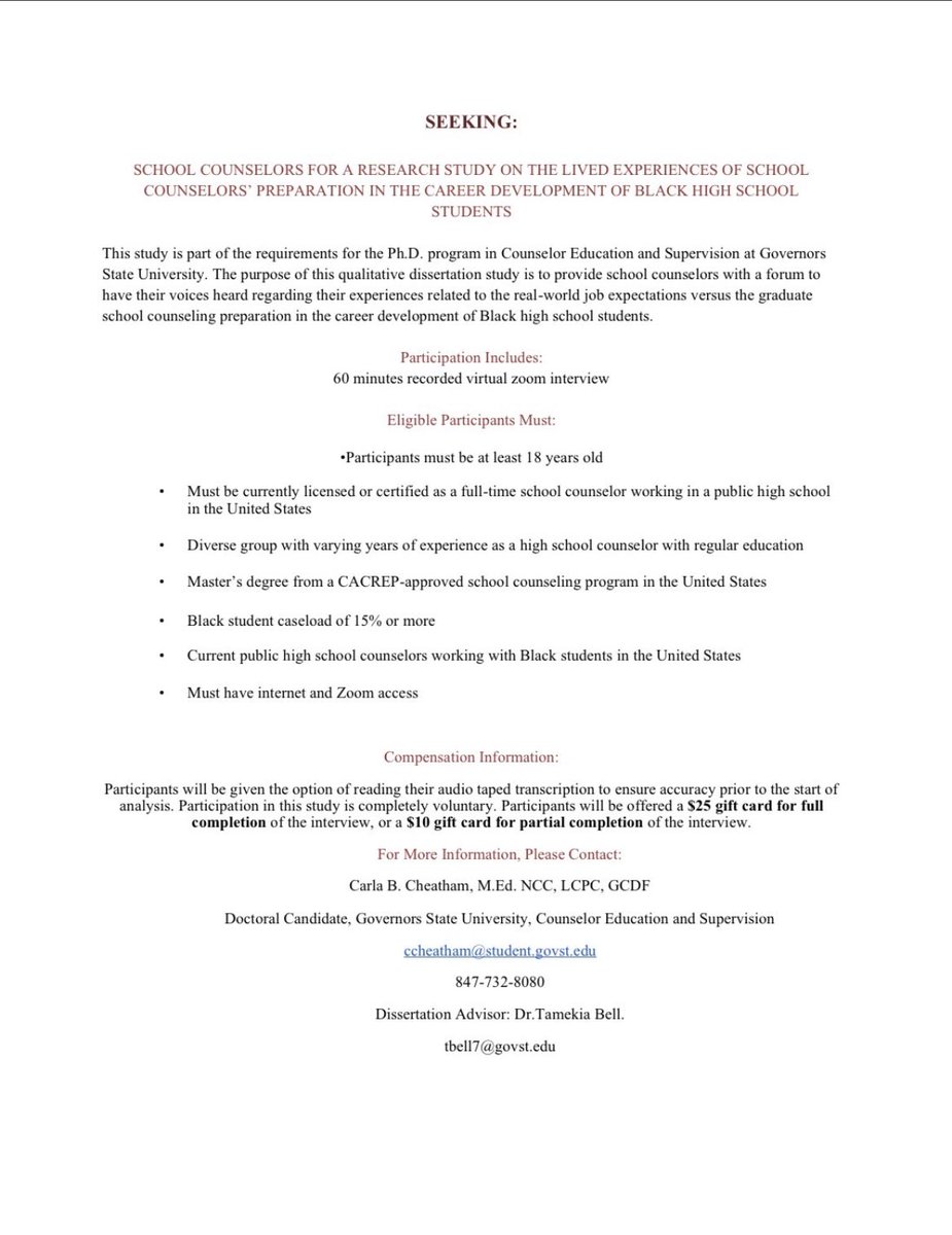 Happy New Year, School Counselors! Please participate in the dissertation study- preparation in the career development of Black students.I need a few more participants. TIA! @ASCAtweets #scchat #schoolcounselors #careerdevelopment #antiracistsc