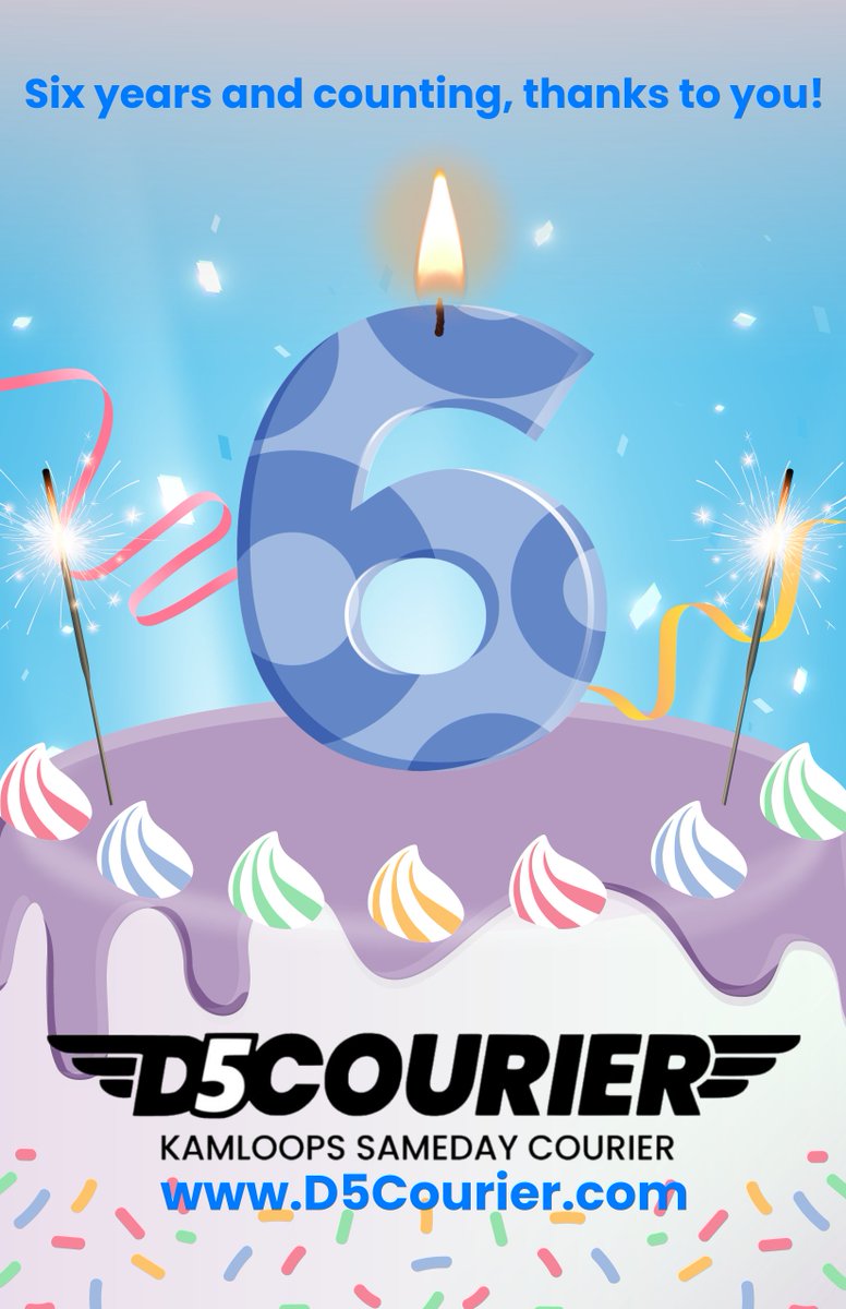 Thank you for 6 years Kamloops!🍰🎂
Book now:
app.d5courier.com
We look forward to continuing to provide you with reliable, efficient, and top-quality delivery services in Kamloops and area, for many more years to come. ☺️ 🥳 👍
#kamloops #kamloopsbc #courier #delivery