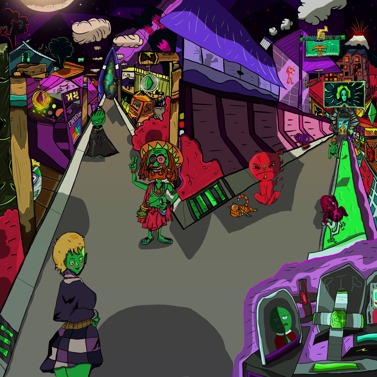 Greengump's group on the road, "Don't worry, be happy."💚💜<a href="/foundation/">Foundation 🌐</a> 🔗 link reply   #NFTs #nftart