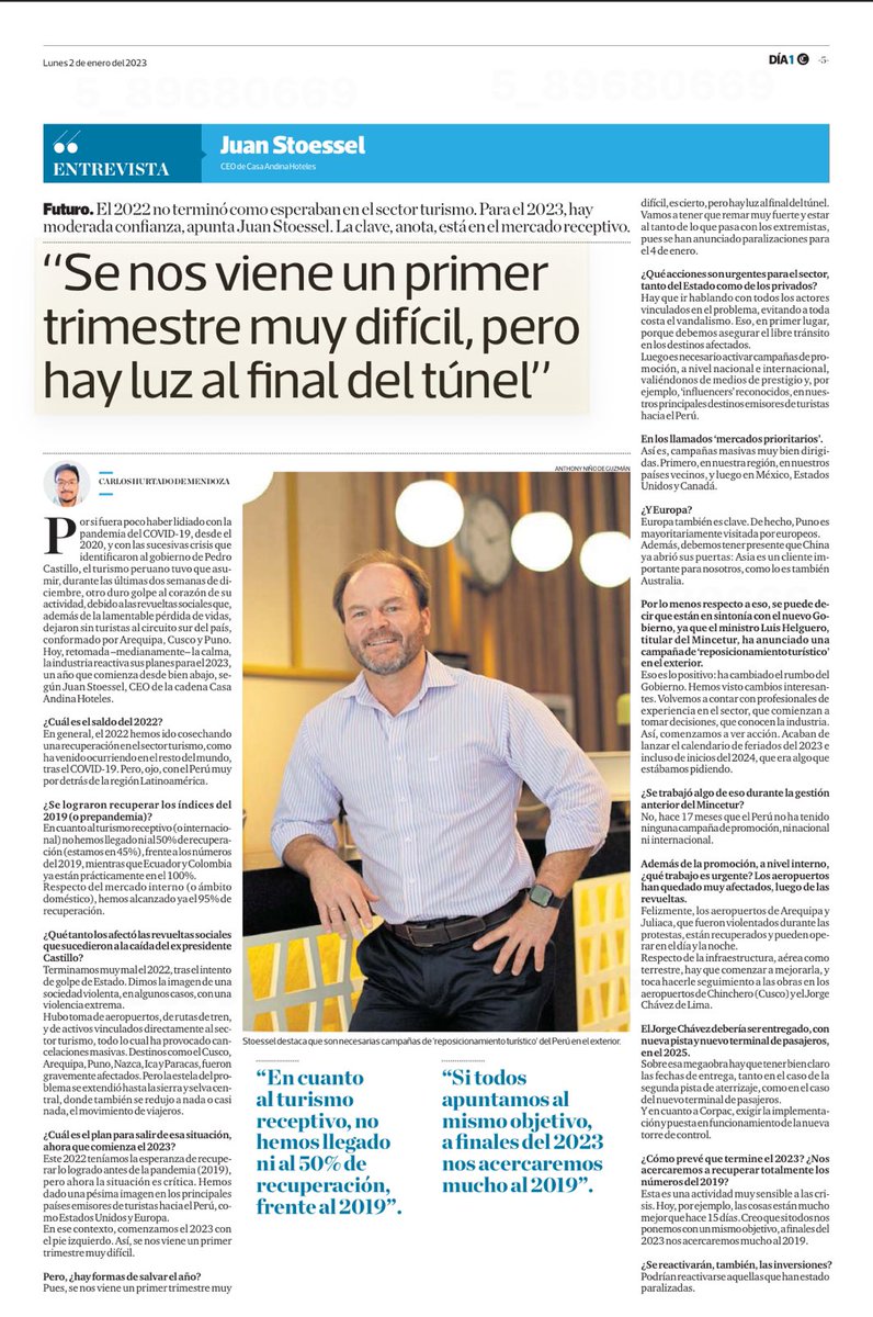 Arrancamos el 2023 y es importante que todos apuntemos al mismo objetivo. Se viene un complicado inicio de año, pero hoy tenemos un mejor panorama que el año pasado. Una meta importante sería acercarnos a los números del 2019.

¡Gracias a Día1 <a href="/elcomercio_peru/">El Comercio</a> por la entrevista!