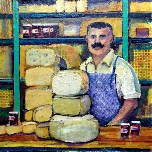 Say Cheese
(Acrylic and collage on board, 8x8 in)
I like to start the New Year with some cheese.
#cheeseshop #acrylicandcollage #paintings @GrimArtGroup