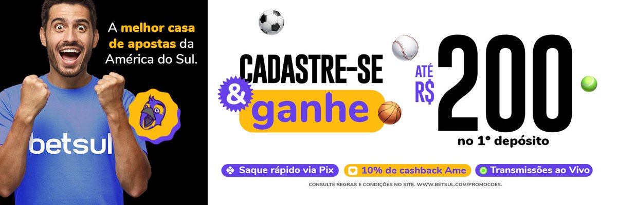 ApostasRapidas's tweet image. Bônus de primeiro depósito de 100% até 200 reais!

Registre-se na Betsul e receba um bônus de 100% até o valor máximo de 200 reais no primeiro depósito! 🔥

Acesse apostasrapidas.com/bonus/betsul-b….

#Betsul #bônusdeboasvindas #bônusdeprimeirodepósito