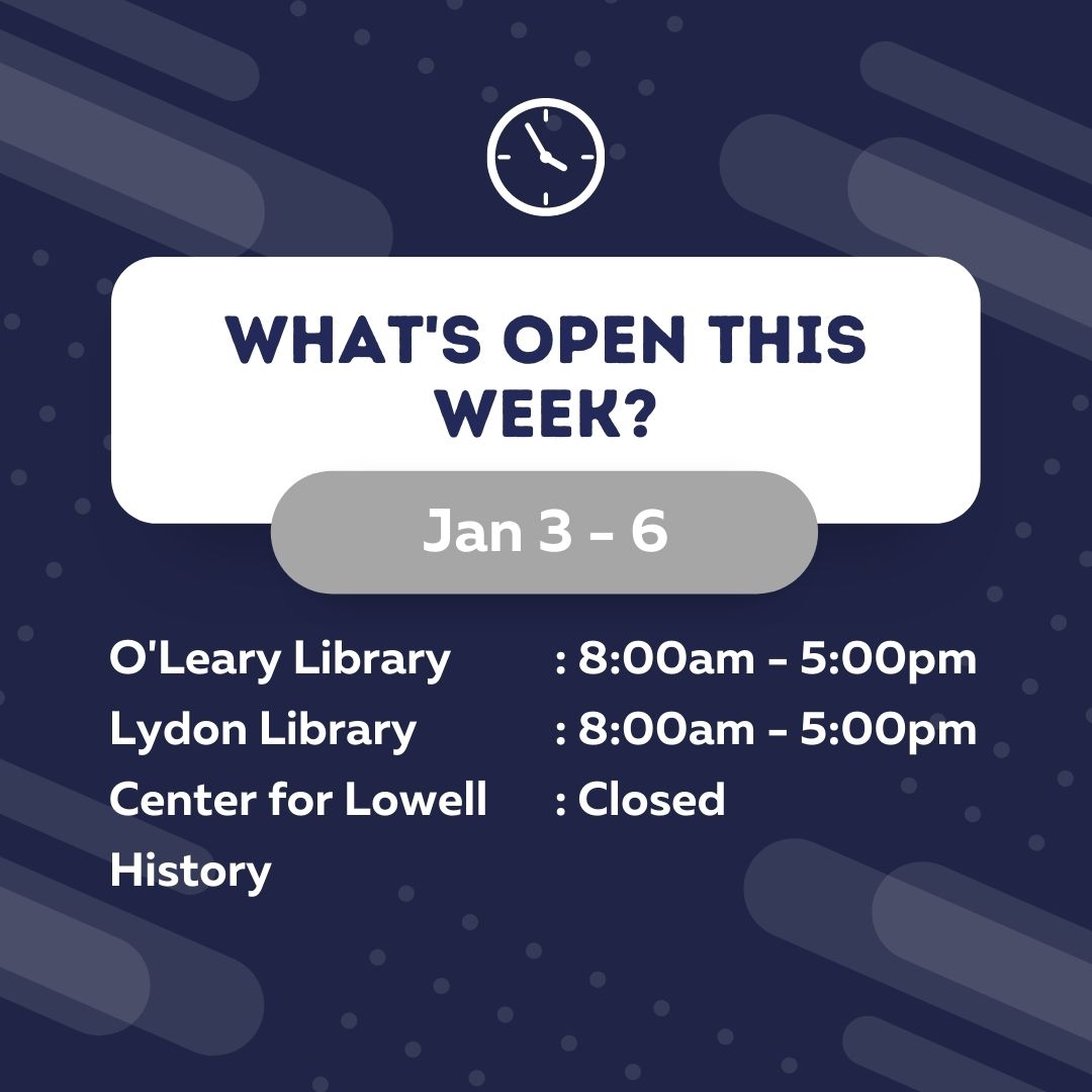 UMLlibraries's tweet photo. We re-open the library tomorrow but hours are a bit different. Both Lydon and O'Leary libraries will be open from 8am - 5pm. The Center for Lowell History remains closed for another week. We will check Ask A Librarian emails but chat remains on a break. 
#UMassLowell #UMLLibrary https://t.co/INb5aoLazW