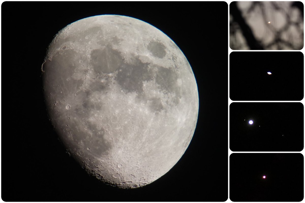 Superb visibility over Shropshire this evening for #phonescoping the Moon along with Venus, Saturn (and Titan), Jupiter (with Io, Europa & Callisto) and Mars. Mercury and Uranus seen but not photographed 😱🤩🔭📲 @SwarovskiOptik