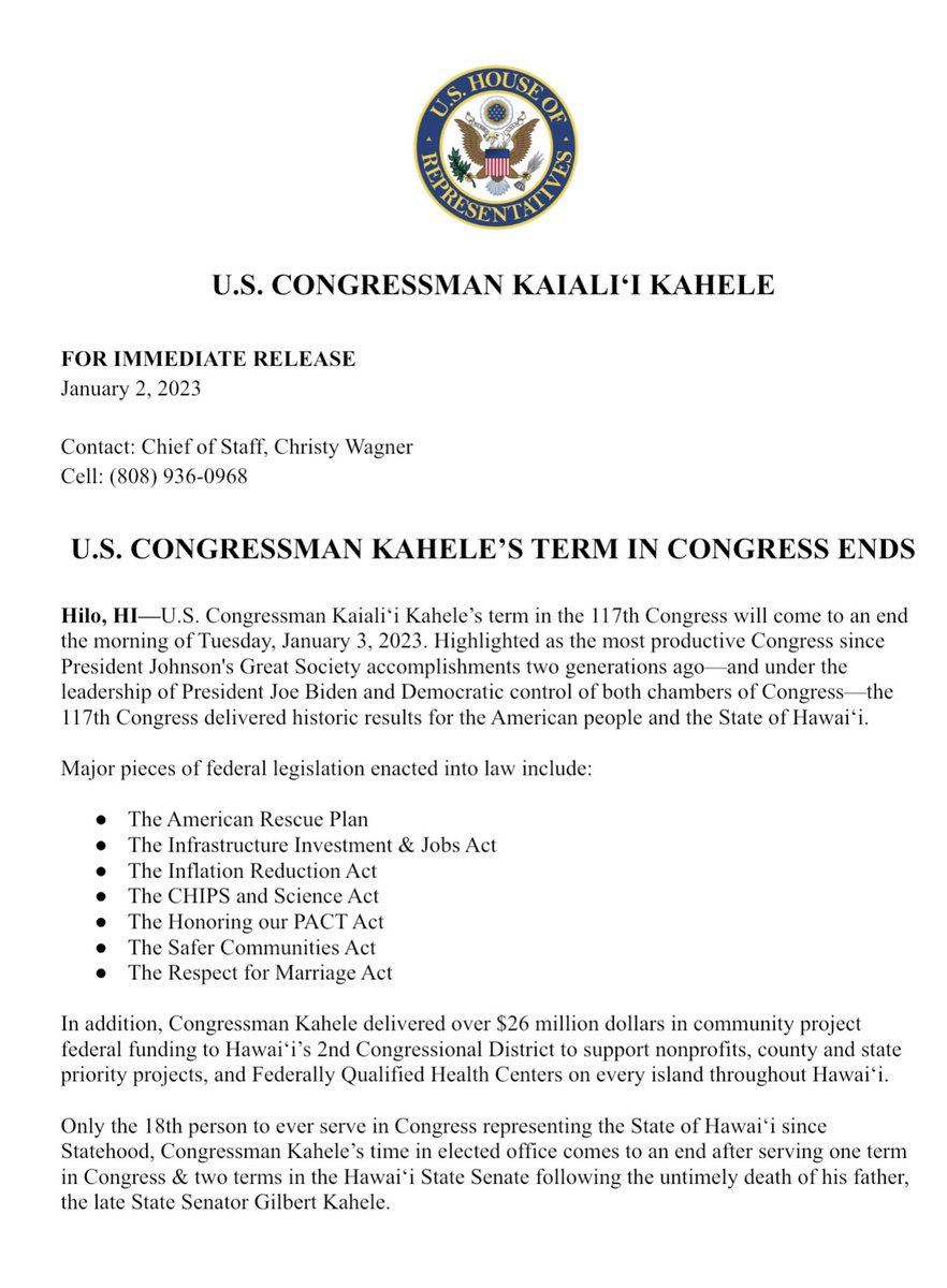 Former U.S. Representative Kaialiʻi Kahele tweet media