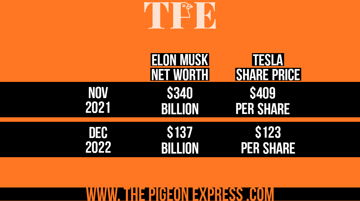 PigeonExpress_'s tweet photo. Elon Musk created HISTORY by losing $200 billion in 2022 as Tesla shares fell almost 70% 

#Business #ElonMusk #TSLA https://t.co/KacgtMv1MC