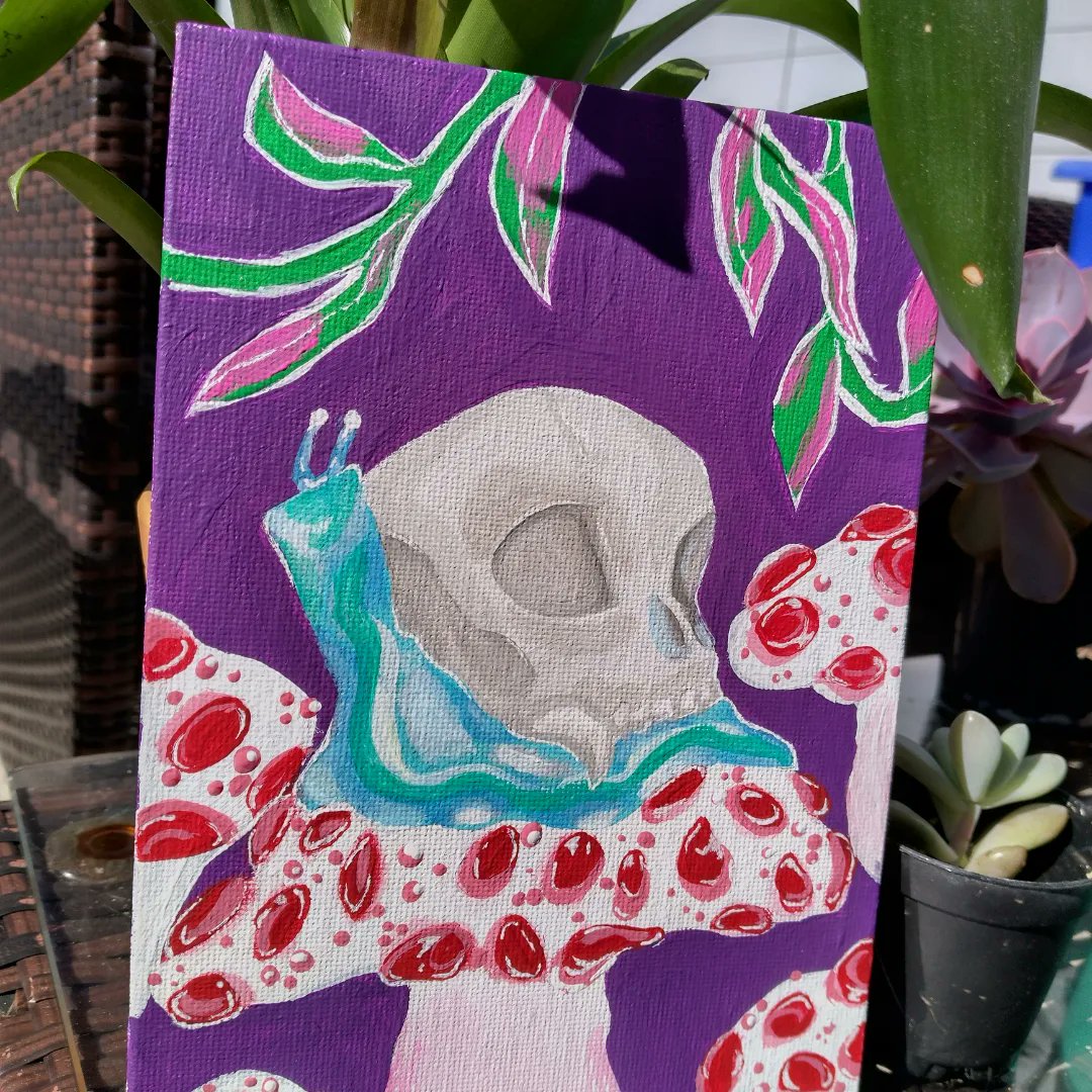 swampyoukai's tweet photo. Acrylic skull boi 🐌 💀

#bleedingtoothfungi #skullsnail #gothart #creepy #acrylicpainting #mushroom #artist #canvasart https://t.co/7ksiwR1zFw