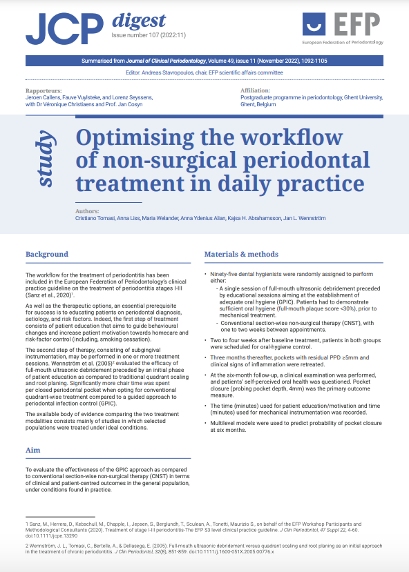 PerioEurope's tweet photo. Optimising the workflow of non-surgical periodontal treatment in daily practice - read JCP Digest 107 in English. #EFPerio #JCPbyEFP
https://t.co/Fffi8UyyYg https://t.co/ldGx5Kgv9q
