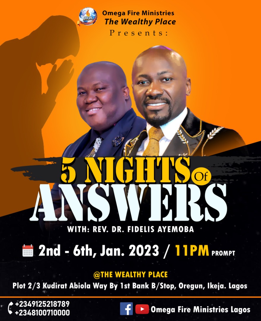 EhiNicholas's tweet photo. BREAKING:

Satan is in trouble as Apostle Suleman sons takes their different cities on a strategic theme to start the year: (NIGHTS OF ANSWERS).

GOD'S PRESENCE WILL BE GREATLY FELT IN THIS MEETINGS.

Check flyers for full details.
#OfmAbuja
#OfmLagos
#meganicholasanthonyblog https://t.co/TeJsm6OEVf