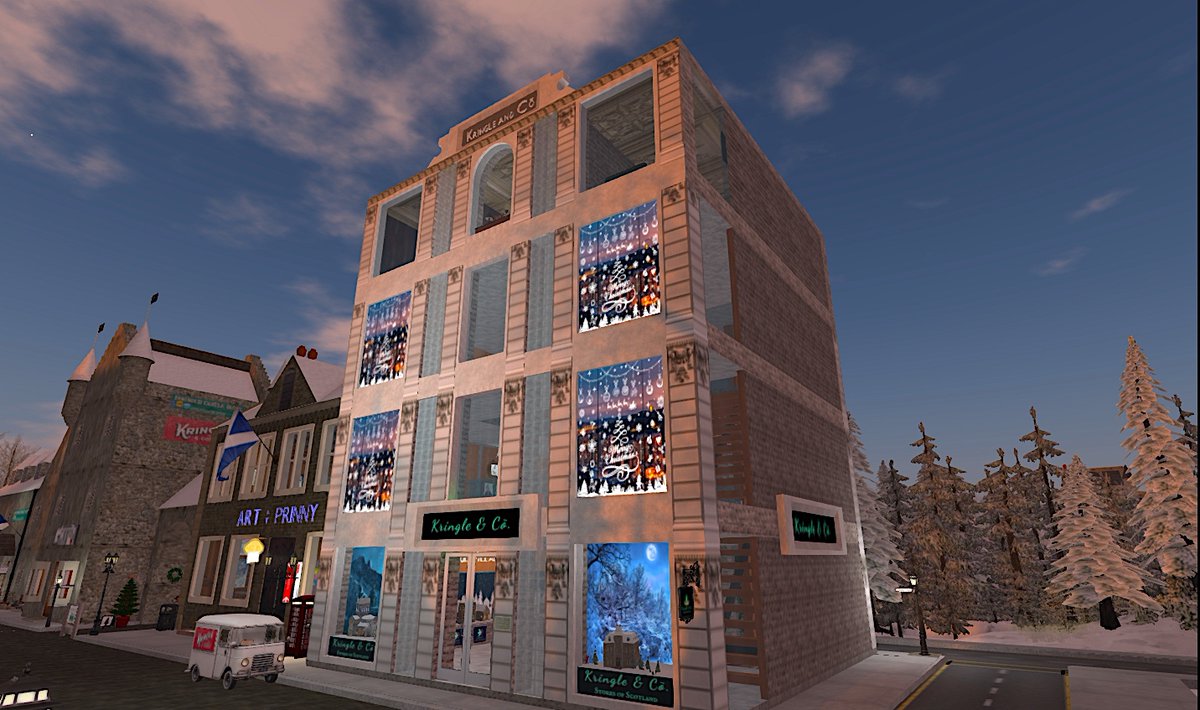 KringleCo's tweet photo. Winter after the holidays is a good time for making store building improvements. A little bit of classical quoins and decorative elements to give the building some corner presence. #SecondLife #Scotland #VirtualStore #KringleCo https://t.co/PjETmqKwis
