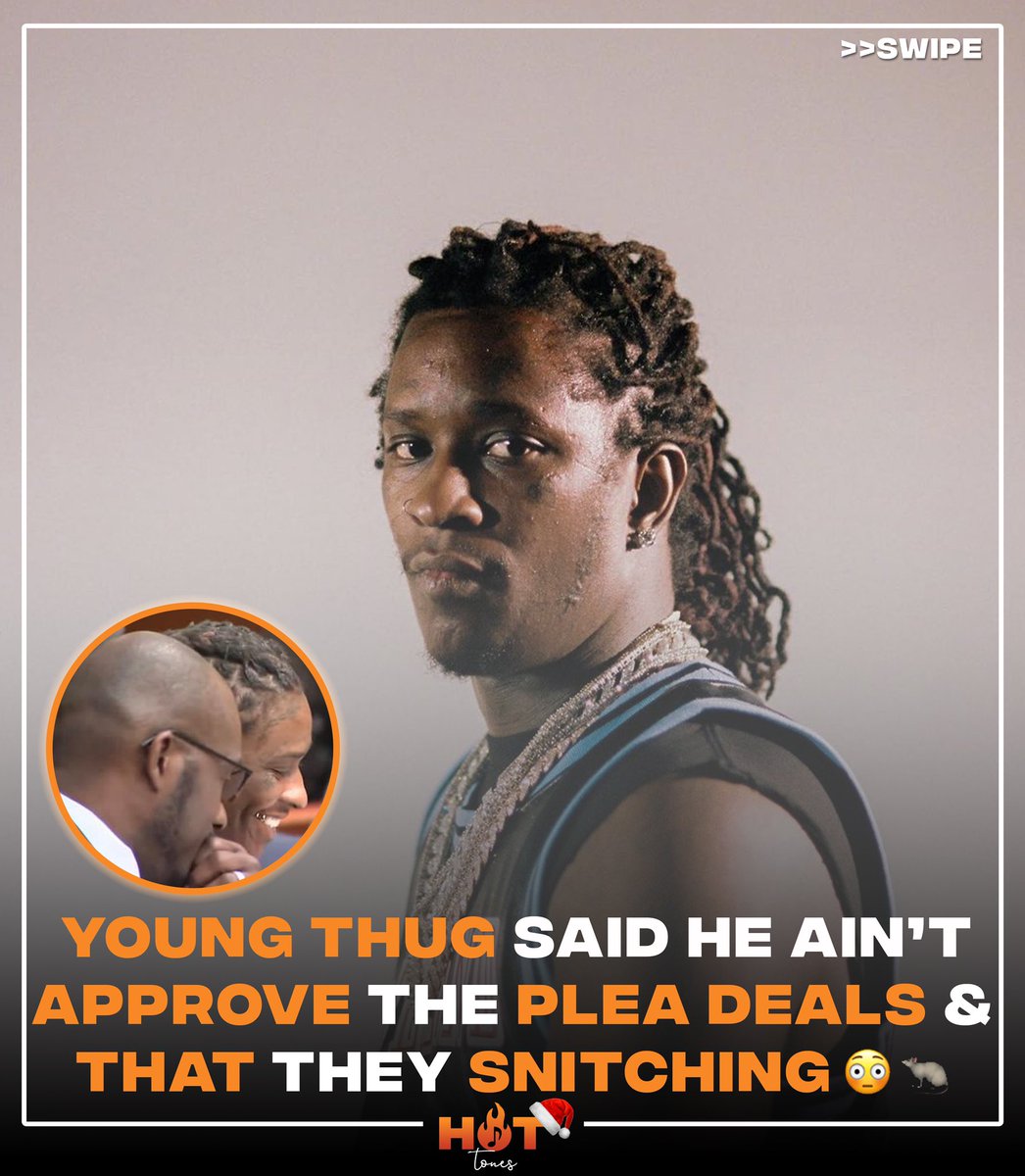 hot_tones's tweet photo. #YoungThug associate says him &amp; #BSlime (his artist) spoke with Thug currently locked up in Jail, and YoungThug said he ain't approve the plea deals &amp; that they snitching💔🐀‼️
Thoughts👀⁉️
Credits : @Raphousetv https://t.co/D6820zyN3U