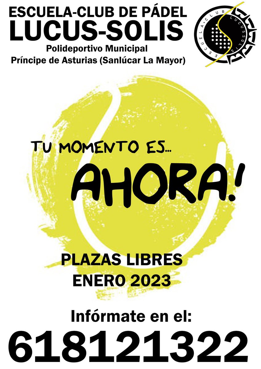 padelsanlucar's tweet photo. Año nuevo… nuevas metas… 
TU MOMENTO ES AHORA. 

Abrimos plazas nuevas AHORA EN ENERO. 

Infórmate y juega con nosotros. 

¡Somos tu club de pádel!
¡Somos tu escuela de pádel!
¡Somos LUCUS SOLIS!
¡Somos Sanlúcar La Mayor!

#lucuspadelsolis #olepadel #sanlucarlamayor #añonuevo https://t.co/jNJ7BGwV8V
