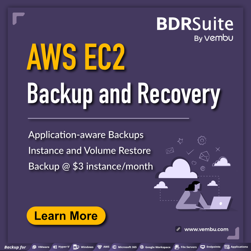 vembutech's tweet photo. Complete data protection for your #AWS #EC2 instances with agentless #backup, application-aware processing, and instance/volume level recovery using #BDRSuite. https://t.co/syoDEeoAKj
#awsbackup #ec2instances #dataprotection https://t.co/fMGcDTNmbZ