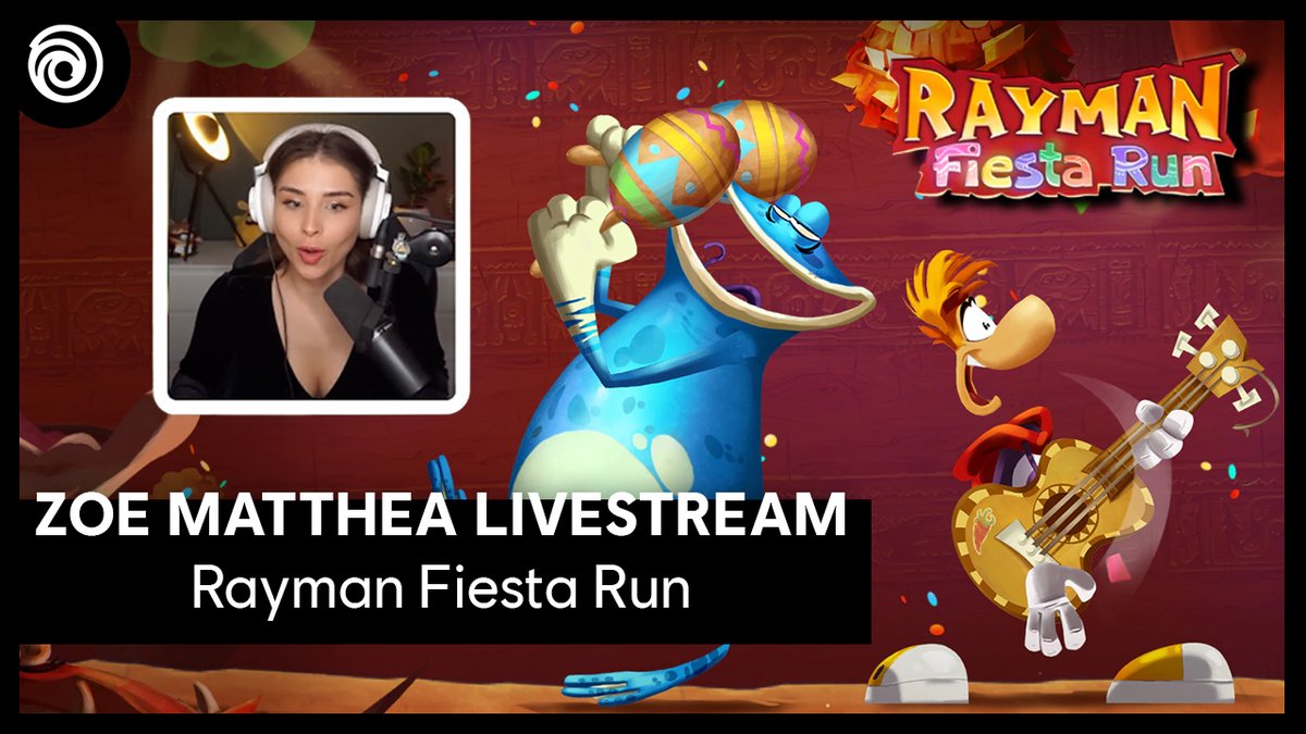 UbisoftDE's tweet photo. Heute begibt sich @zoematthea in das verspielte, farbenfrohe musikalische Abenteuer von Rayman Fiesta Run! Seid im Live-Stream dabei ab 20:00 Uhr. https://t.co/27B0uYDHVY
#rayman #raymanfiestarun https://t.co/hC3K81udkm