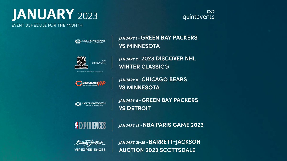 QuintEvent's schedule for the first month of 2023 is set 📅 

The final games of Quint's football season will take place this month while we kick off the hockey and basketball seasons. The Quint Team is excited about where we will go with our partners in 2023.
