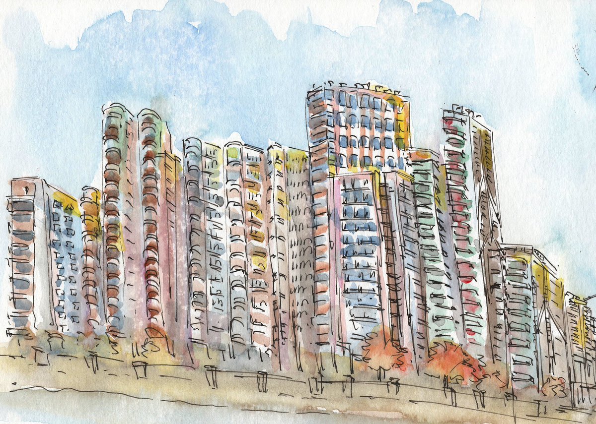 RolandN's tweet image. Quick sketch from earlier today in London. South bank from the north bank of the Thames. 

#london #nineelms #thames #landscape #architecture #watercolour #urbansketch  #sketch #londonskyline
