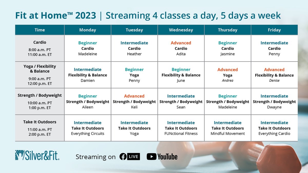 Reminder: Our 2023 free fitness class schedule kicks off this week! Available free and open to the public, these popular exercise classes are a wonderful offering for our online community! Join us!
