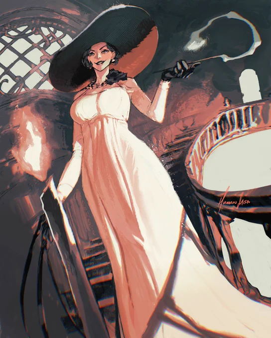 I drew Lady Dimitrescu to test if Procreate was functional again for me. I recently found out my ipad had been unusable due to a corrupted OS update. After a factory reset I'm happy to have Procreate back! And yeah, this game is amazing. 