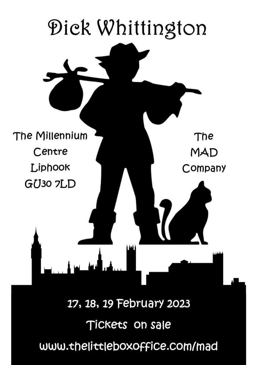 Family friendly Pantomime 
Dick Whittington 
17-19th February 2023
Tickets now available 
thelittleboxoffice.com/mad