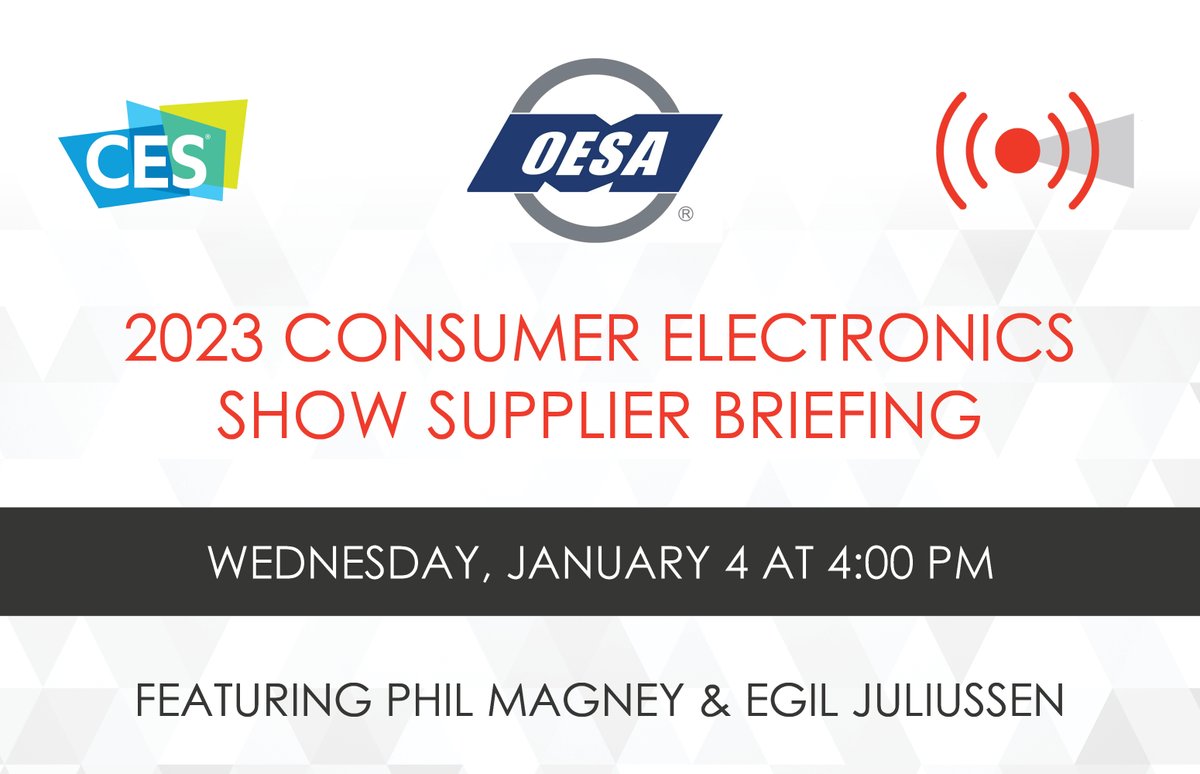 Will you be attending #CES2023 this week? Hear from Phil Magney and Egil Juliussen at the @OESAconnect Supplier Briefing on Wednesday at 4 PM. Register here: mema.force.com/oesa/s/communi…

#vsilabs #CES #OESA #supplierbriefing