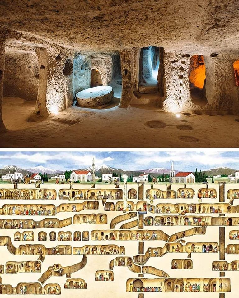Underground city of Derinkuyu once housed 20 000 People, encompassing 18 levels of tunnels.