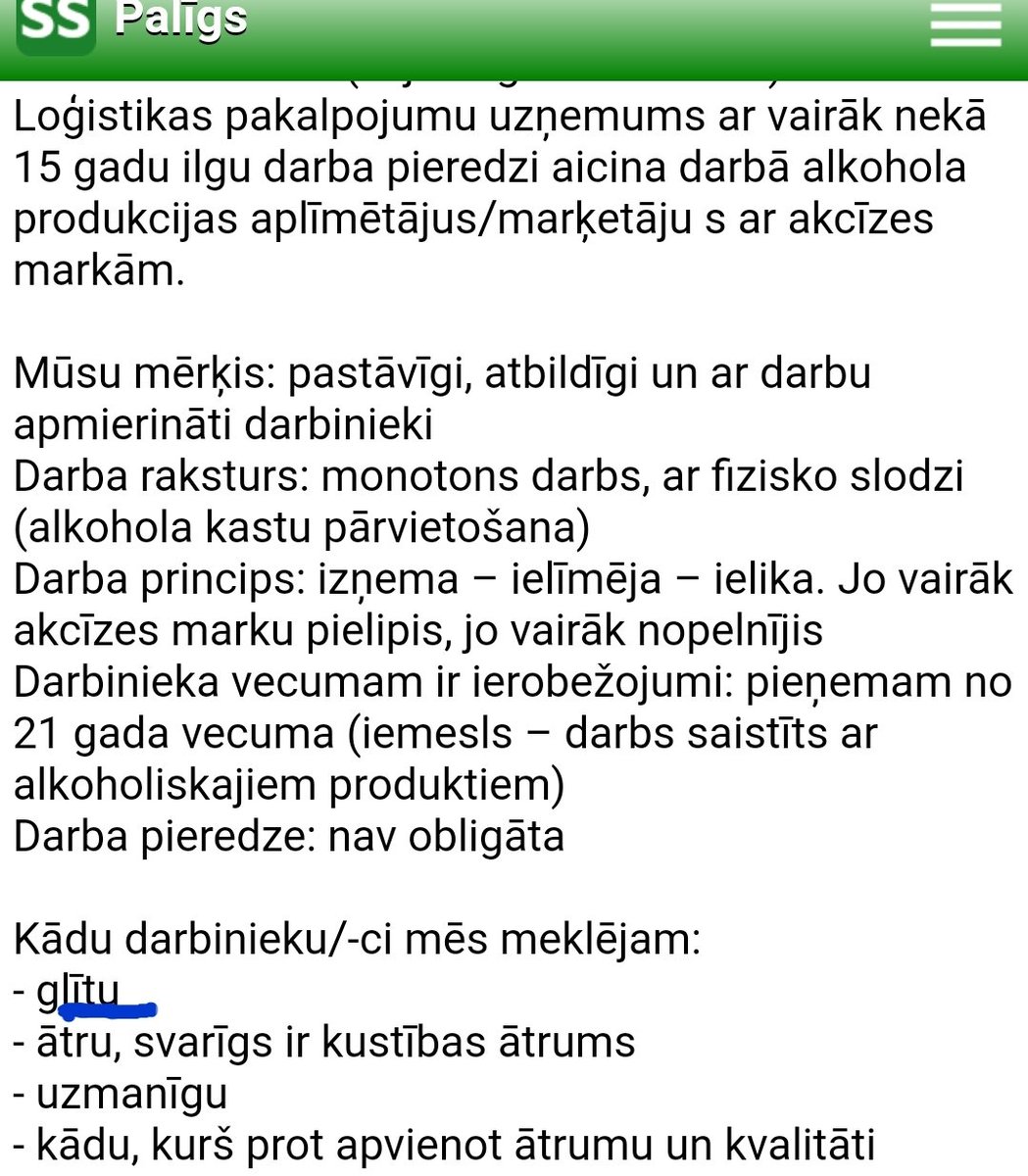 akmanstors's tweet photo. Jūsuprāt šī normāla prasība ko raksta darba devējs sludinājumā? 
Tu esi lielā telpā kur jālīmē kkādas uzlīmes uz alkohola pudelēm un tev ir jābūt GLĪTAM 🤦🏻‍♀️ da fak is this ����🏻‍♀️ https://t.co/TJOTDqDQmo