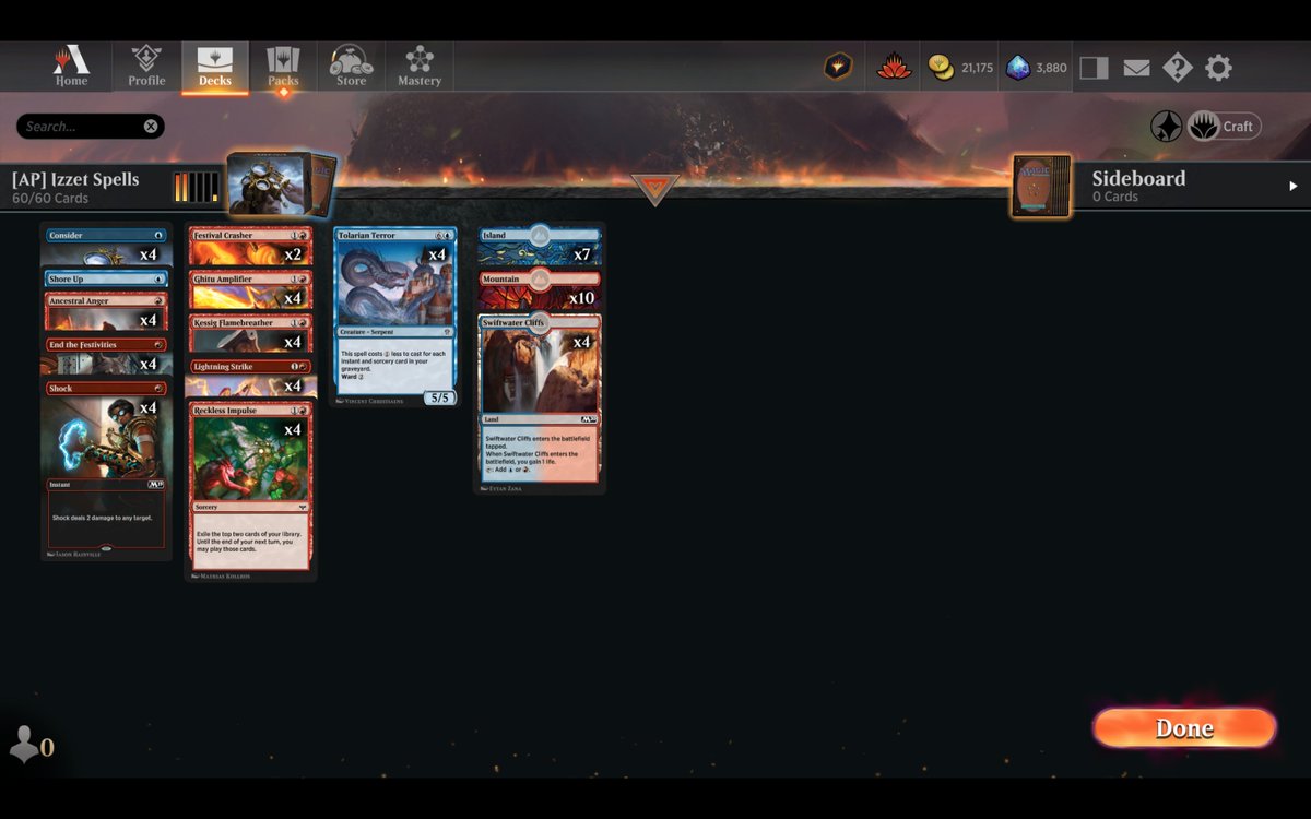 OlmoPrieto's tweet photo. First run in the Pauper event: 7-1 with the izzet spells list from @mtgazone, slightly tweaked with +4 [[End the festivities]] to completely own MonoWhite. Only lost to Green Go Big Stuff. https://t.co/t6aQO3nSQs