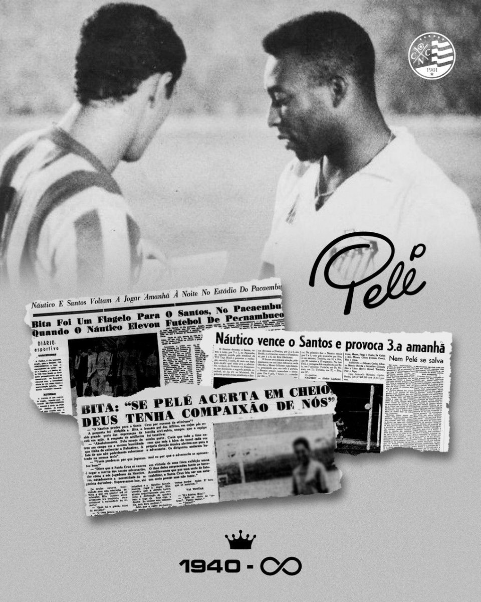 Hoje começamos a nos despedir daquele que se tornou sinônimo da perfeição com a bola nos pés. Pelé e Náutico se encontraram no campo e marcaram história. De um lado, o Rei. Do outro, o Homem do Rifle. Eternos. 👑