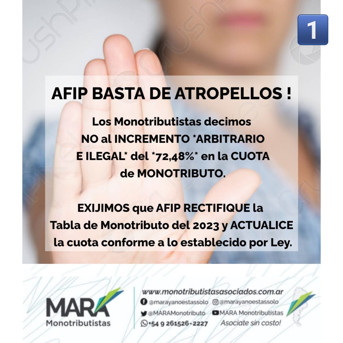 MARAMonotributo's tweet photo. @SergioMassa @SergioMassa le hemos enviado nota y le hemos hecho llegar x diferentes contactos cercanos a usted este reclamo. Ud avala que @AFIPcomunica NO cumpla la Ley y determine un impuesto aplicando un coeficiente arbitrario? Eso NO es LEGAL. Le pedimos que intervenga. #BastaDeAtropellos https://t.co/B7ArxxcUWv