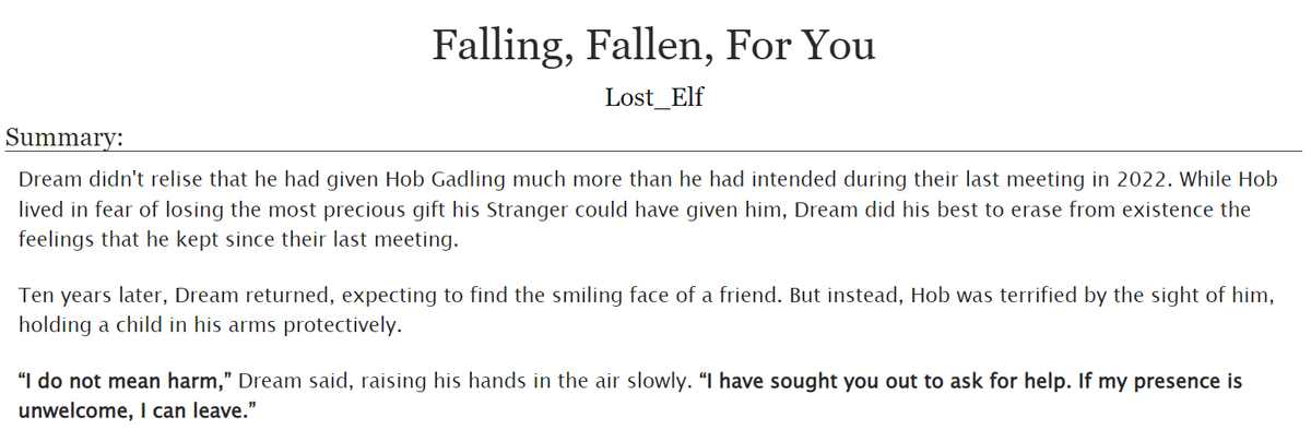 ElfWriting's tweet photo. Dunno if you guys care for #Dreamling (Dream of the Endless/Hob Gadling) but I have brandished my trademark angst and kidfic skills and combined the two into a 7k word masterpiece. Yes, I have also brandished my ego and bragging abilities to make this tweet! 😁 https://t.co/756AUzQSQL