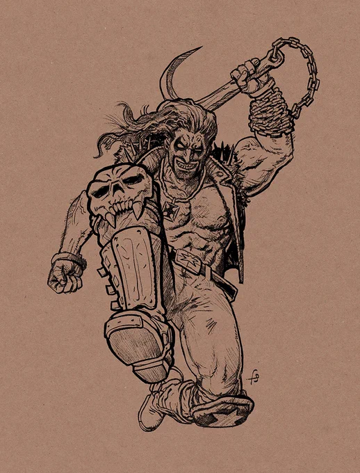 I didn't record a process video but I have some of the steps here, starting from sketch, finished line drawing, base colors ... (1/2) #lobo #digitalpainting #dccomics 