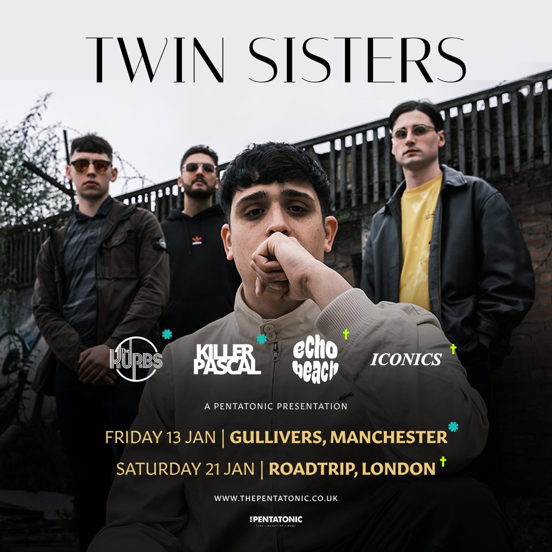 🔴 SUPPORTS ANNOUNCEMENT! 🔴

Twin Sisters will be joined by special guests @thekurbsband & @killer_pascal at their Manchester show at @gulliverspub on 13th January and @iconicsband & @echobeach_uk at their London show at @roadtripbar on 21st January.

Tickets for on sale now!