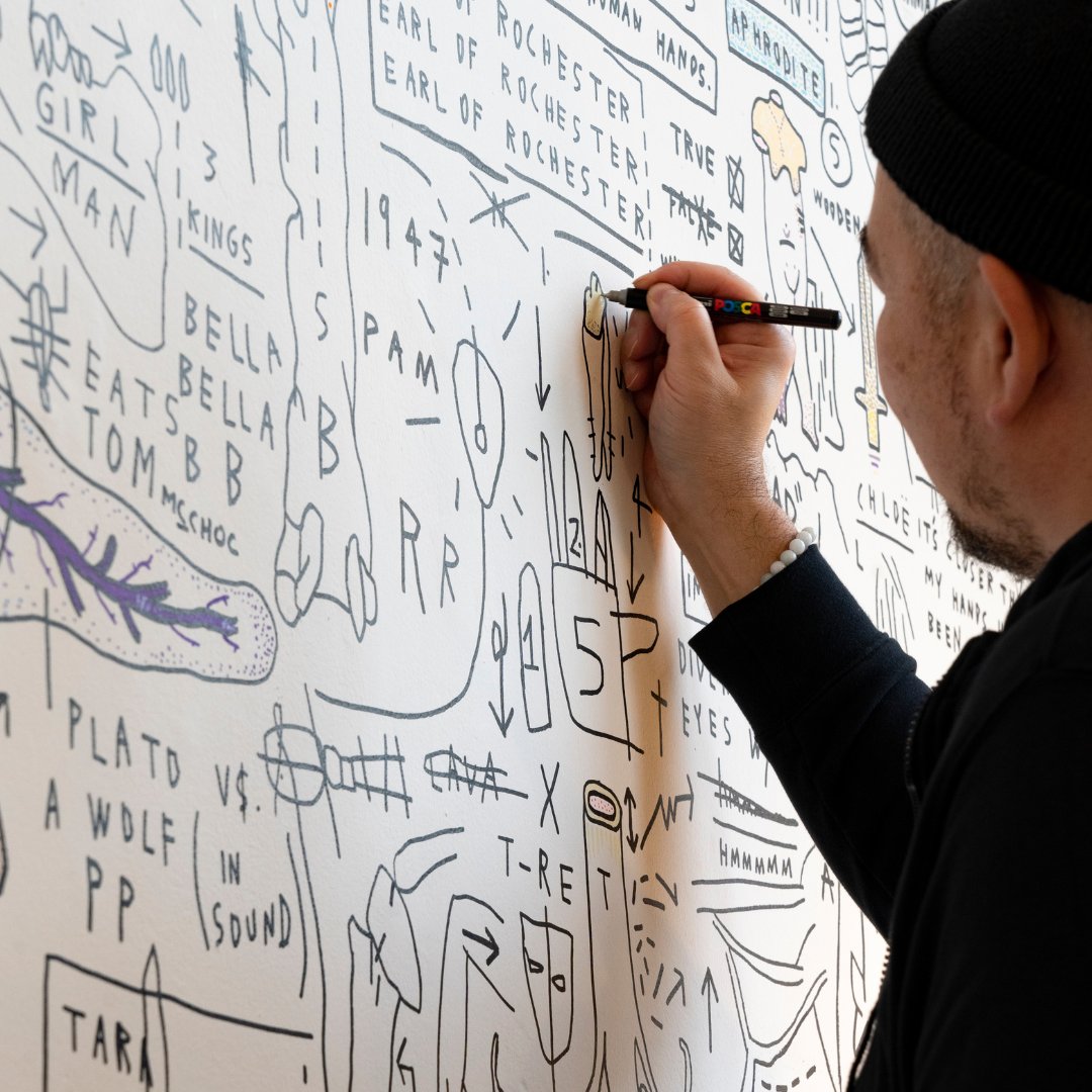 mildbunch's tweet photo. Jon taking a doodle break 🎨 

We're all slowly coming back to the studio after a lush Christmas break. We still have some spots available if you're looking for a new workspace for 2023, ping us a message! https://t.co/OiR7hfIKzu
