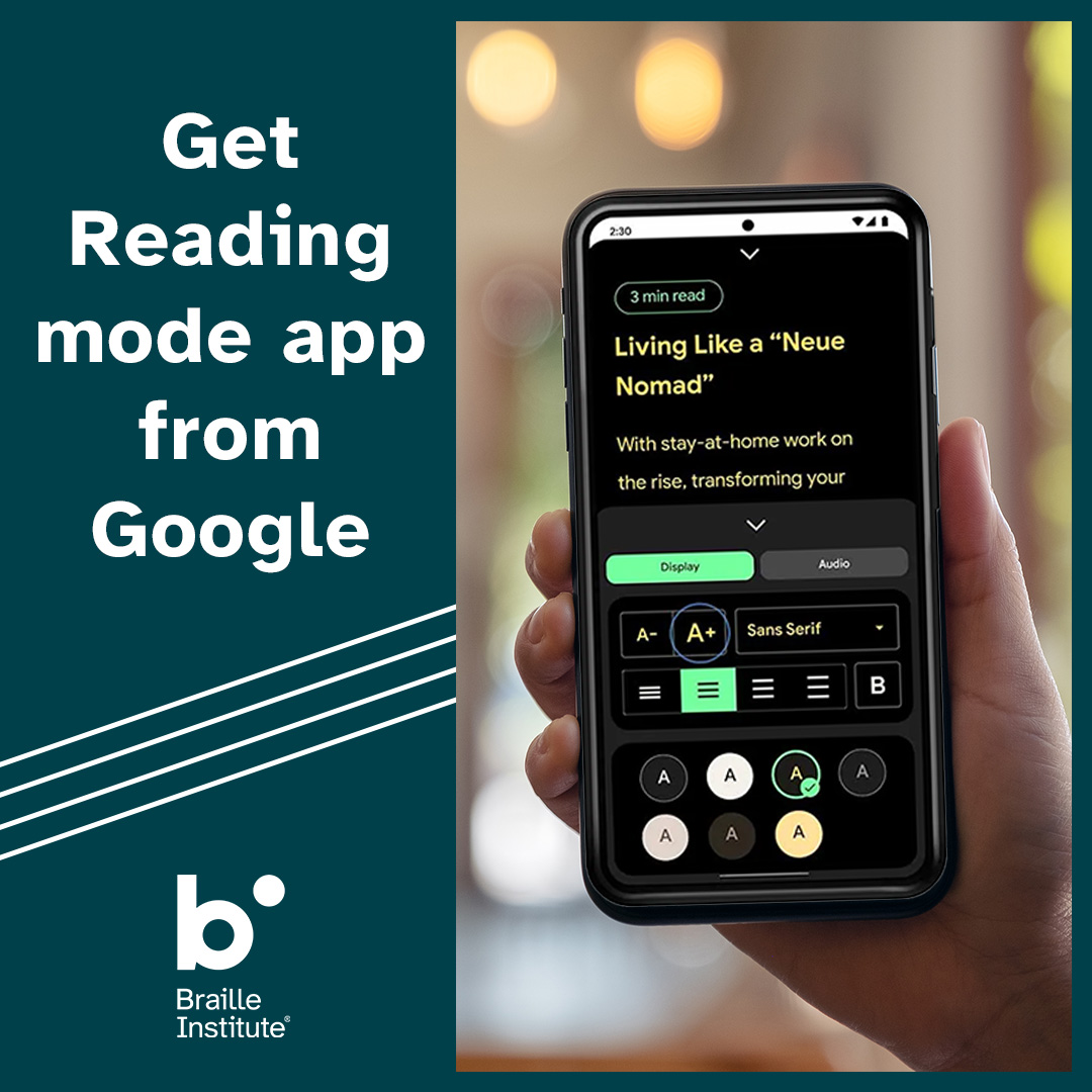 BrailleInst's tweet image. January is #AssistiveTechnologyMonth, and we’re kicking it off with an app recommendation from the Santa Barbara Center! Reading mode is a new, free Android app from @googleaccess

It allows you to customize contrast, font, size, spacing, and more. Download it for free today!