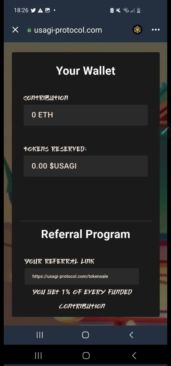 usagiprotocol's tweet photo. Our token sale referral system is live.
Connect your wallet with our dapp, copy your referral link and share.
You get 1% of every funded contribution referred by your link.
https://t.co/xQEggayHVh
$USAGI #USAGI #BSC #GEM2023 #ETH #POOLSHARE #EARNBYTWEETING https://t.co/WwKIwraB4l