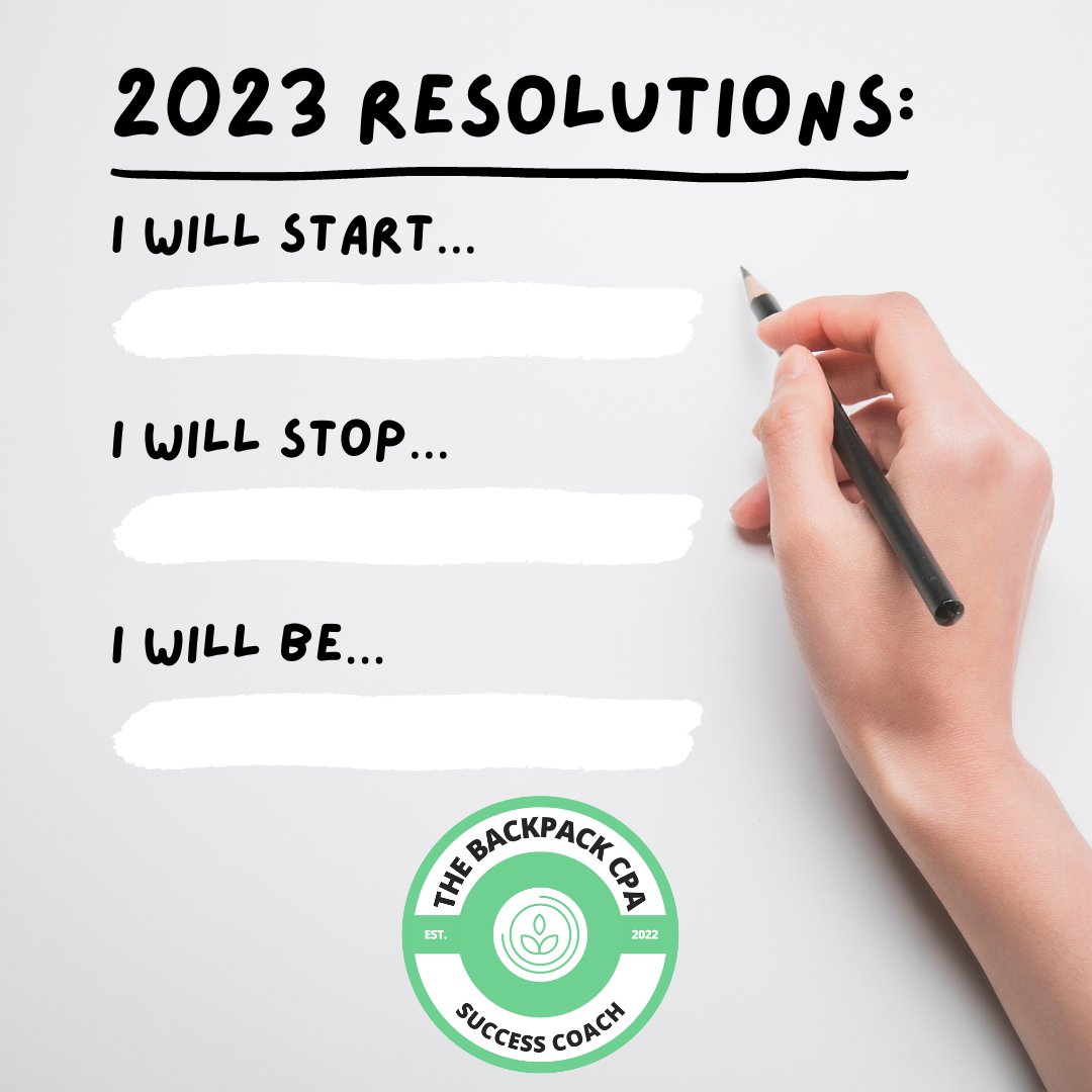 vimalcpa's tweet photo. Here are a few prompts you can use to help you set your goals/resolutions for 2023:
1. I will start...
2. I will stop...
3. I will be...
#motivation #mindset #smb #thebackpackcpa #tweet100 #goals #NewYear https://t.co/0NFhTh13Al