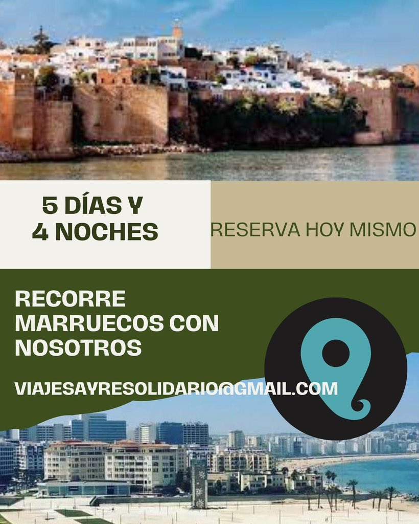 🚌Recorre Marruecos con nosotros del 24 al 28 de febrero de 2023
Primer día: 
24 Febrero 2023|HUELVA/ TARIFA / TANGER
Salida en autobús destino al Puerto de Tarifa. Embarque en catamarán hacía Tánger. A la llegada recogida por nuestro guía y traslado al hotel. Cena y alojamiento.