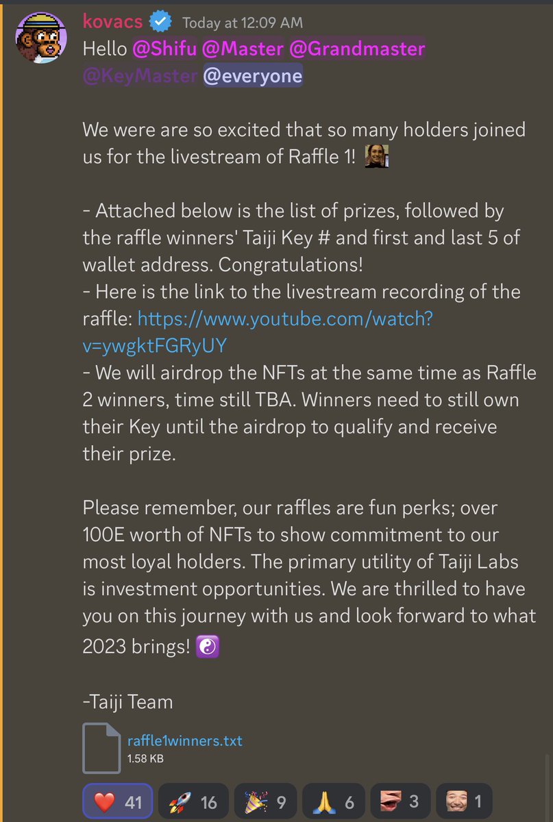 polkaguy's tweet photo. Finally Our First Ever Big #TaijiLabs Raffle #1 Concluded
50 Lucky #TaijiKey Holders Won So Many Big Nft Such As.
#Kubz
#Oldeus
#ghostgang
#CyberKongzBaby
#CyberKongzVX
#KeungzGenesis
🔥 Worth 100+ #Eth
2nd Raffle After 48hrs Of #Memeland Mint ❤️
Free #Memeland 5x And More https://t.co/VqNkB53l7m
