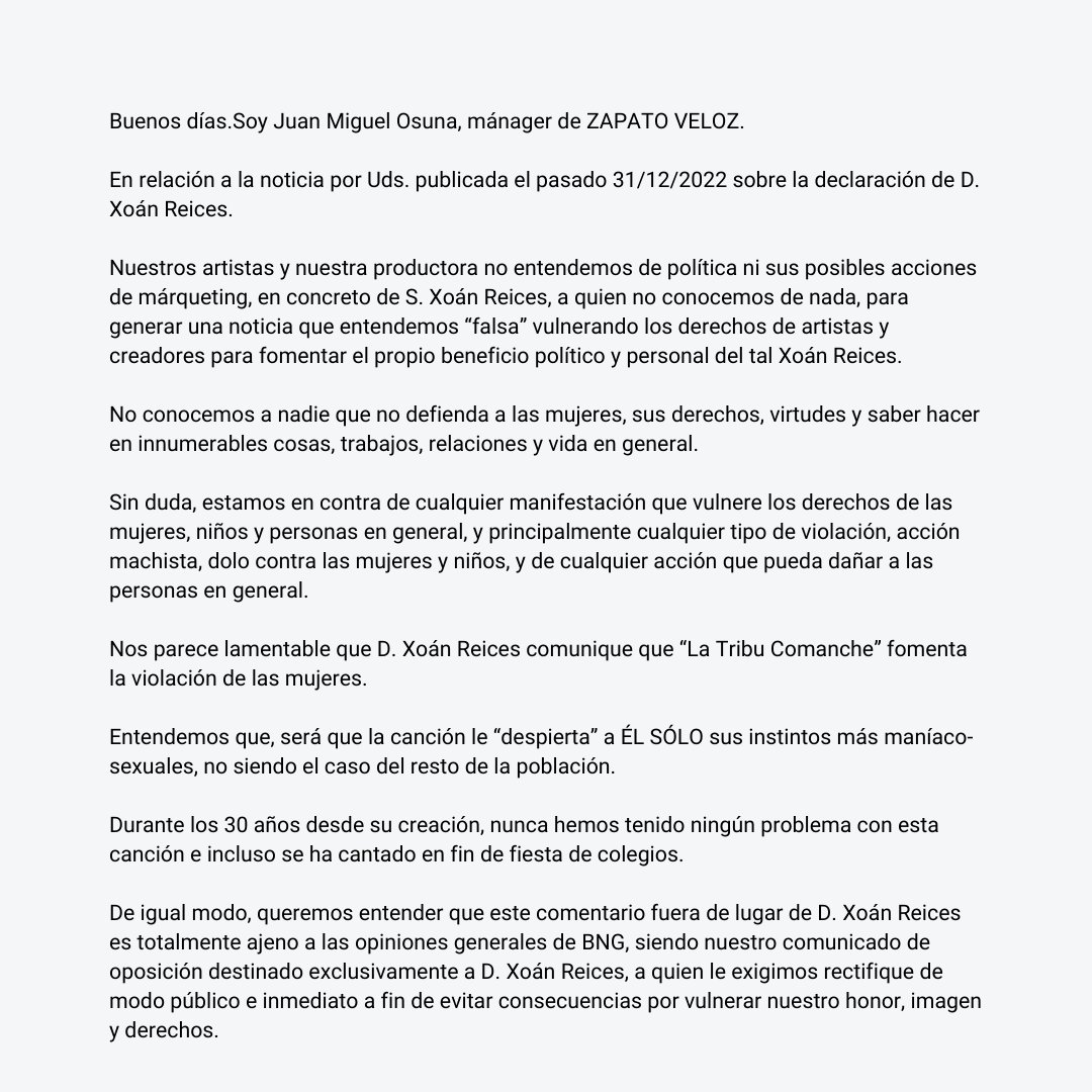 bngdaestrada's tweet photo. O noso candidato, Xoán Reices, responde á "carta de amor" do mánager de Zapato Veloz. Por se non o sabías, a cousa vén de aquí. 🫤https://t.co/GDwJtr27um

Non pode haber cancións con letras machistas en espazos infantís pagados con cartos públicos. #MACHISMONON ✊ https://t.co/qIxEfE8W8H