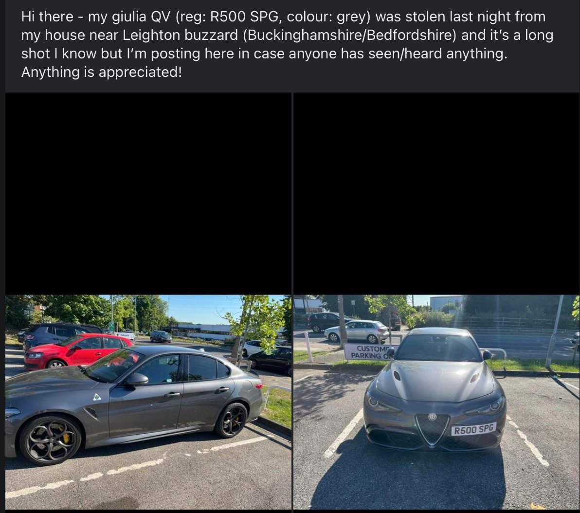 #AlfaRomeo Giulia QV stolen from Leighton Buzzard