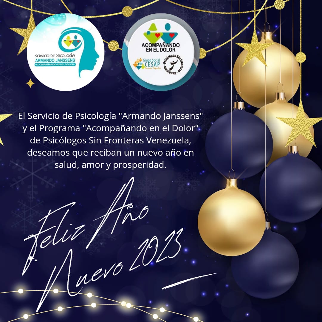 Agradecemos enormemente toda la confianza puesta en nuestra organización y deseamos que este nuevo año #2023 nos permita seguir brindando para todos ustedes lo mejor de nosotros.

✨Feliz año 2023✨
Les desea la gran familia de <a href="/spaj_ve/">Servicio de Psicología Armando Janssens</a> <a href="/AcompDolor/">Acompañando el Dolor</a>
<a href="/psfvenezuela/">Psic. Sin Fronteras Venezuela</a>

#AnoNuevo2023