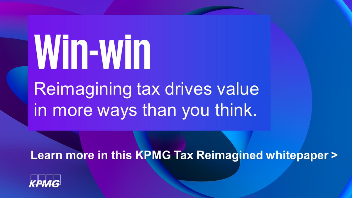 KPMG_US's tweet photo. The future #TaxFunction will play a more essential role in #CorporateSocialResponsibility. Read the latest #KPMGTax Reimagined whitepaper to learn about reimagining your #TaxDepartment:
https://t.co/u56a8XSYux https://t.co/WmI9h5162s