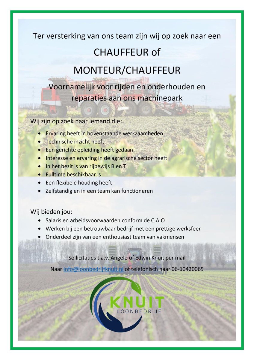 LoonbdrfKNUIT's tweet photo. Wil je in het nieuwe jaar beginnen met een nieuwe uitdaging. Wij zijn op zoek naar een medewerker chauffeur of monteur/chauffeur. https://t.co/Fa6pZp0eAH