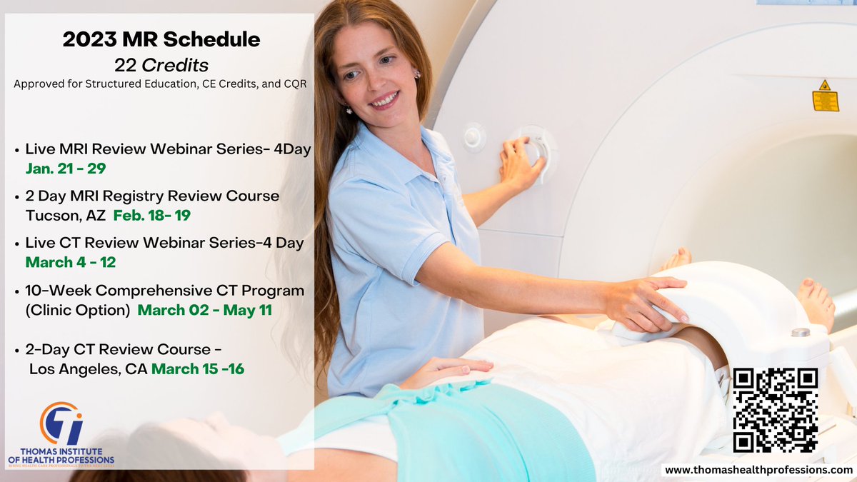 ThomasHealthPro's tweet photo. 2023 MR Course Schedule-Thomas Institute of Health Professions 
 See what some of our students have to say about our courses go to: https://t.co/qO0mw1Wovc
Register: https://t.co/df7RJNbV6P

#100percentarrtpassrate #MRcourses  #ARRT #ASRT #thomashealthprofessions https://t.co/DDIU87X2La