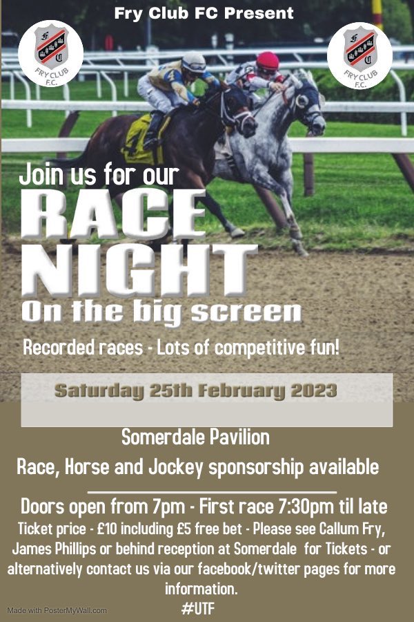 A tri-cast will be available to purchase in the lead up to the night and also on the night itself (sales allowing) 

For any info, please private message us! 

<a href="/SomerPavilion/">Somerdale Pavilion</a> 🤝 Fry Club’s Race nights