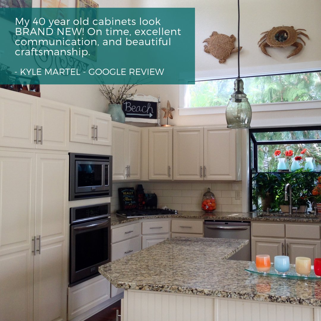 Thank you for your 5-star #googlereview, Kyle Martel! We're thrilled to hear that you're pleased with how your cabinets turned out! #cabinetpainting