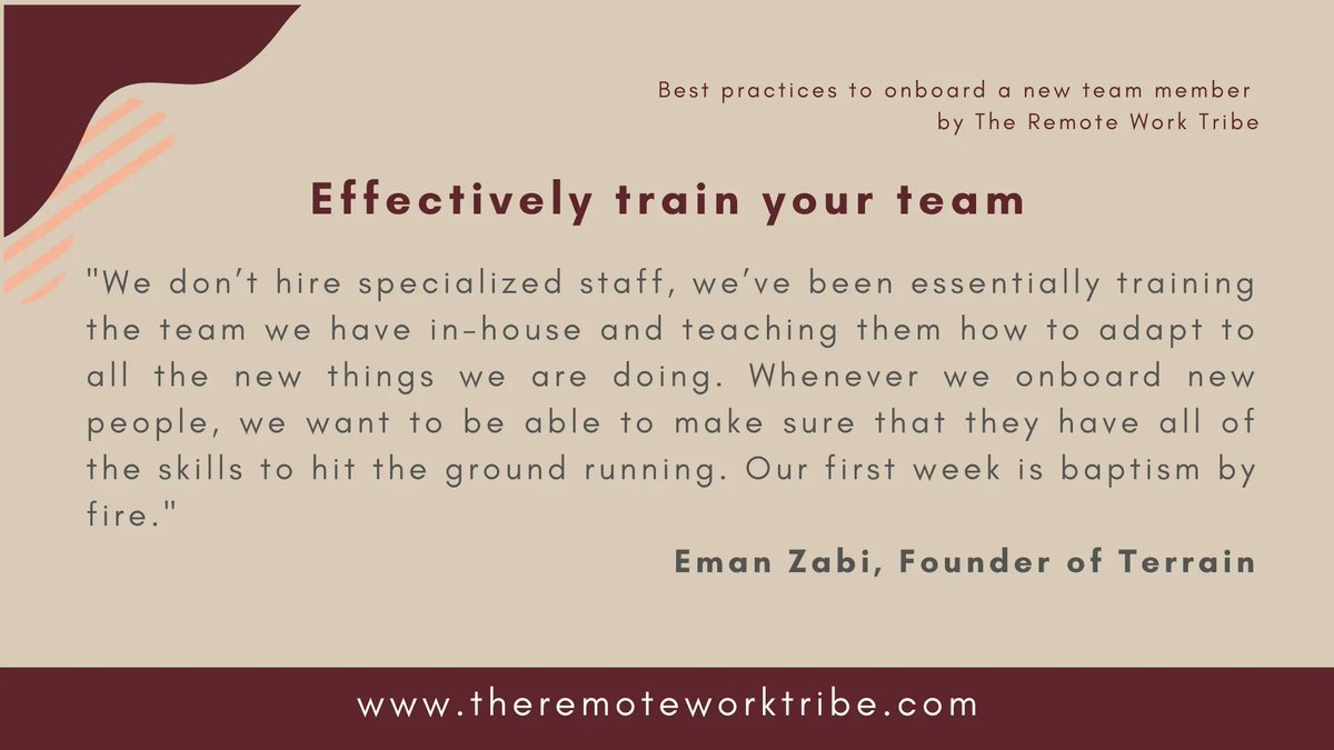 💡If you’re starting 2023 onboarding new team members, take into account the best practices given by the #RemoteWorkTribe Podcast guests, such as <a href="/eman_zabi/">Eman Zabi 〽️</a>, founder of <a href="/terrain_io/">Terrain.io 👾</a>.
📻 Learn more about it here ➡️ buff.ly/3Fw57TY