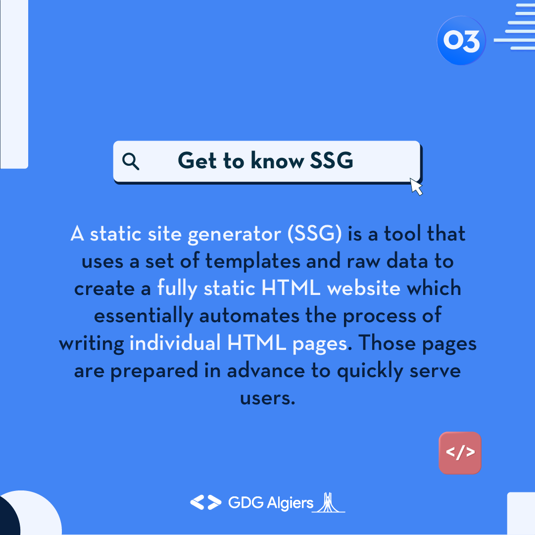 GDG_Algiers's tweet photo. Did you know there are three main types of websites, SSR, SSG and SPA? 🤔
Well now you're about to, 🔥 as our new Web It Up series brings us to website typologies and each one's uses and intended applications.✨
#GDG #GDGAlgiers #webdevelopment #webdev #webitup https://t.co/N7fKOi8wwM