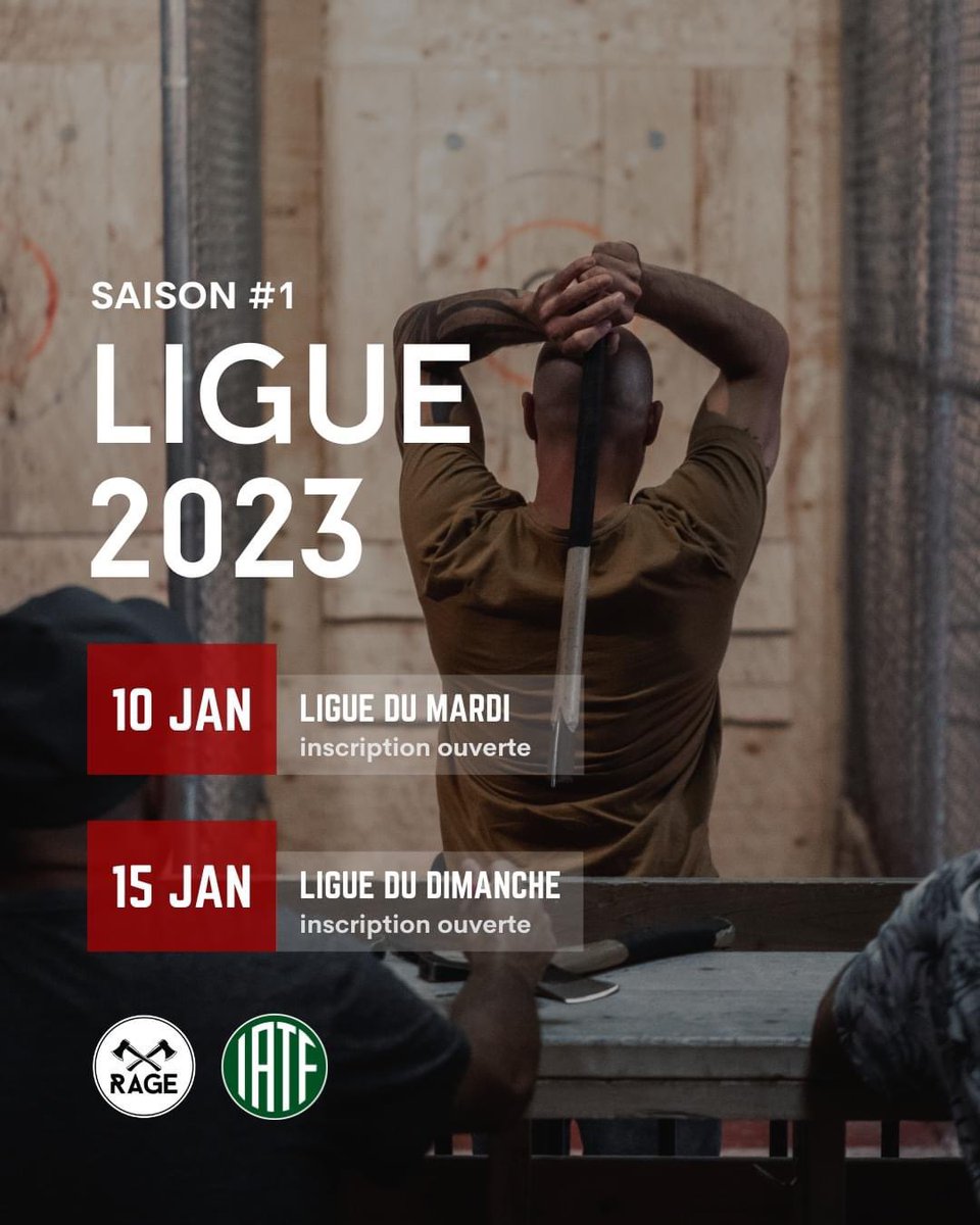 La 1ère saison 2023 de notre ligue débute le 10 janvier et nous invitons les passionnés de lancer de hache de tous niveaux à se joindre 🪓🙌

Pour plus d'informations et pour vous inscrire, visitez notre site web.